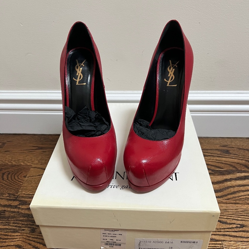 YSL Tribtoo 105  Red Leather Pumps